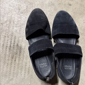 Eileen Fisher Black Suede Slip-On Flats with Strap